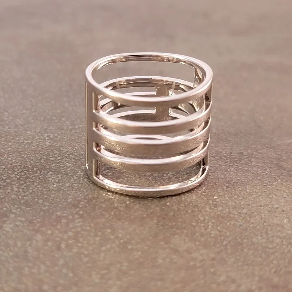 New Elle Sterling Silver Modern Openwork Bands Statement Ring
